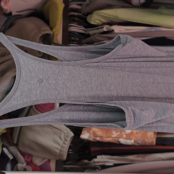 Lululemon 10 grey halter scoop neck summer tank dress double slit long full leng - Picture 6 of 9